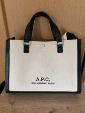 A.P.C. Canvas Tote Bag White Black Shoulder Strap Women's Fashion