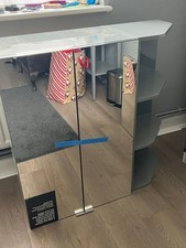 Mirrored Bathroom Cabinet with Side Shelf Unit In Grey Gloss Finish