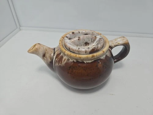 McCOY BROWN DRIP Teapot Tea Pot Glazed Pottery Rustic Kitchen USA vintage