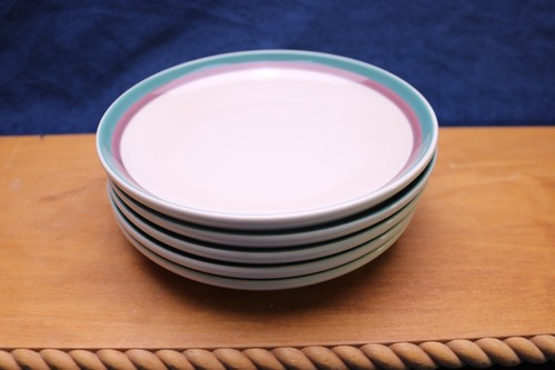Pfaltzgraff Juniper Set of 5 Salad Plates 6 3/4 " Green & Mauve Bands USA - Picture 2 of 4