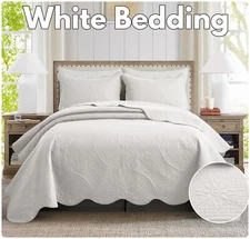 Luxury Quilted Coverlet Embossed White Bedspread Bedding Set Twin Queen King Siz