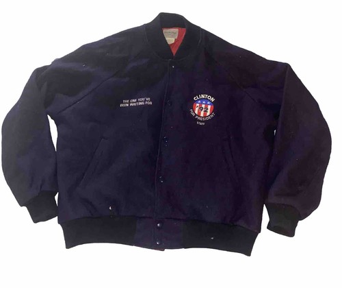 Veste en laine vintage Staff President Bill Clinton Campaign 1992 taille 2XL bleu
