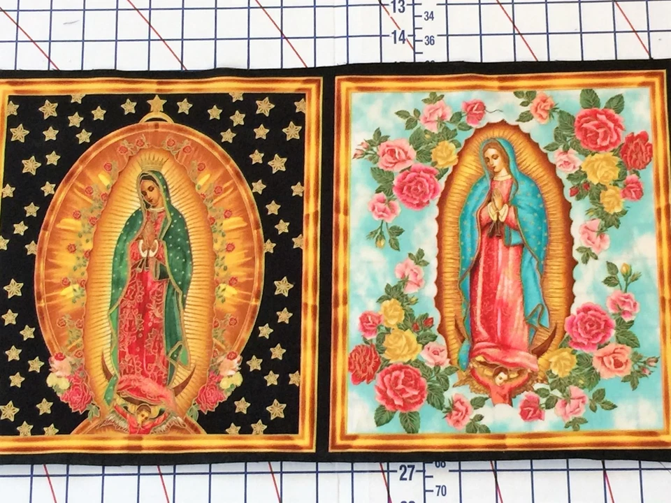 Our Lady of Guadalupe Mexico Virgin Mary Fabric 4 Square Panel metallic 1/3 Yd - Image 3 of 4