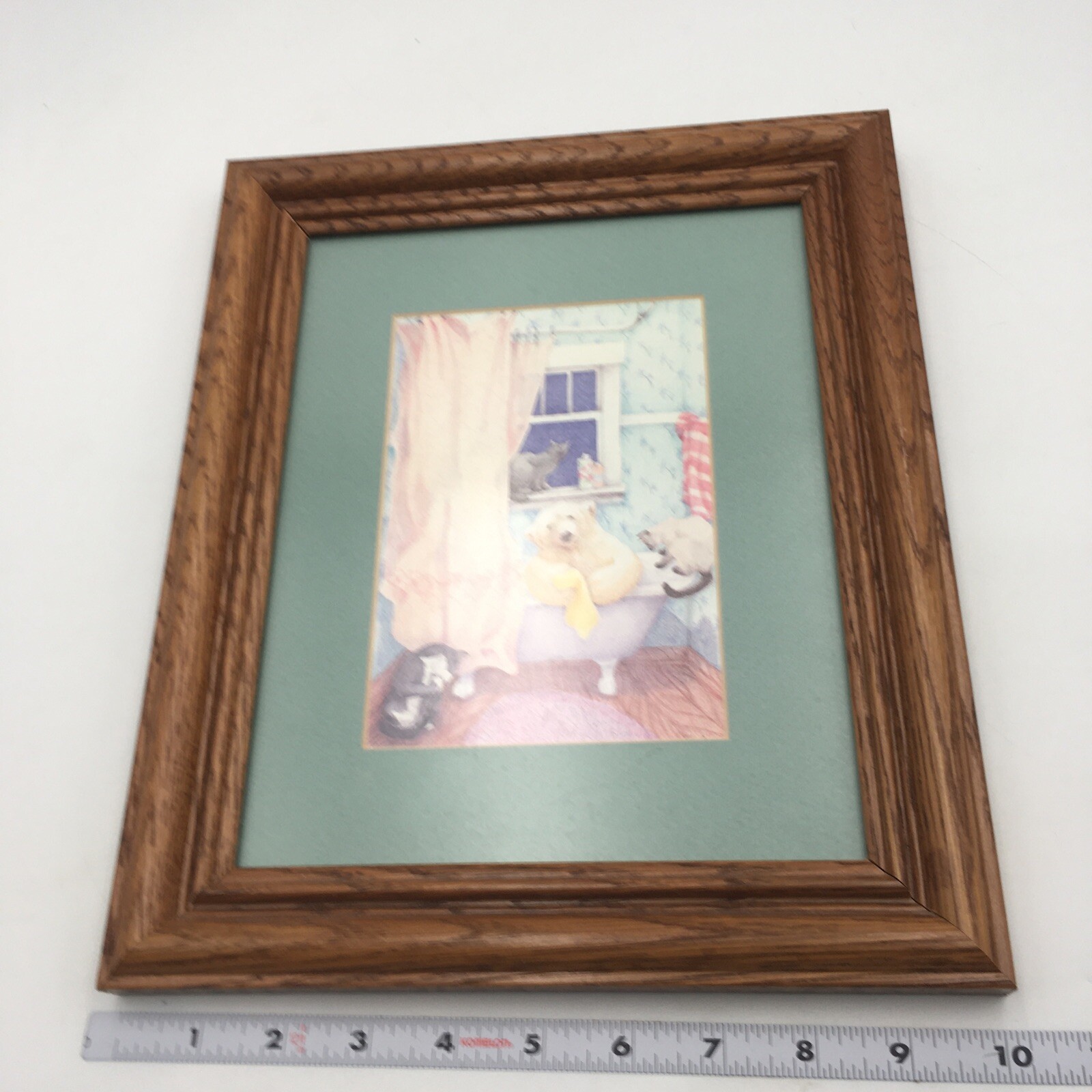Signed Print 10 X12 Vintage B Stone Bear Bathtub Bath Cats Framed Polar
