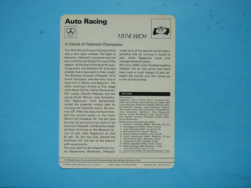 Foto de carreras de autos Sportscaster 1977/79 Emerson Fittipaldi 1974 ¡MUCHA NÍTIDA!! Foto 2 de 2