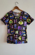 Sb Scrubs Halloween Top Size Xs Black Witch Ghost Skeleton Vampire