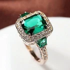 18K Rose Gold Filled Made With SWAROVSKI Crystal Classic Cushion Pave Green Ring