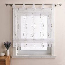 Raffrollo Schlaufen Gardine Küche Bestickt Raffgardine Voile Vorhang Transparent