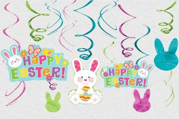 Juego de 12 decoraciones remolino de Pascua amscan conejito feliz remolino de papel de aluminio de Pascua Foto 2 de 4