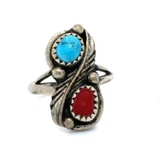 Vtg Signed Sterling Annie Chapo Native American Navajo Multi Stone Ring sz 7 1/4