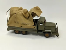 S-1134 WWII ERA US ARMY CONVOY TRUCK TIN TOY made in Japan by SSS Brittle Canvas