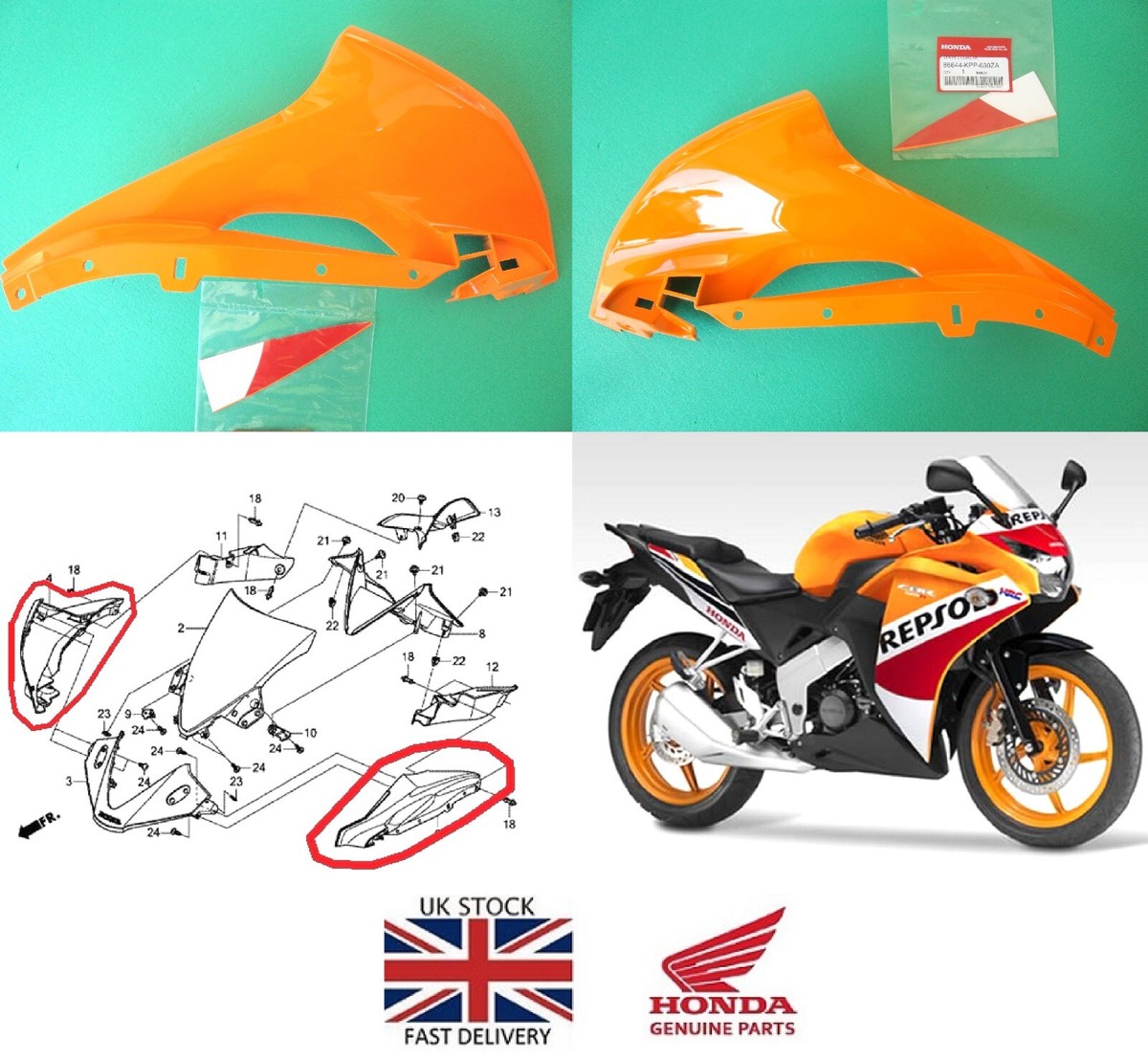 Honda CBR 125 R Fairing Left Right REPSOL Headlight Panel