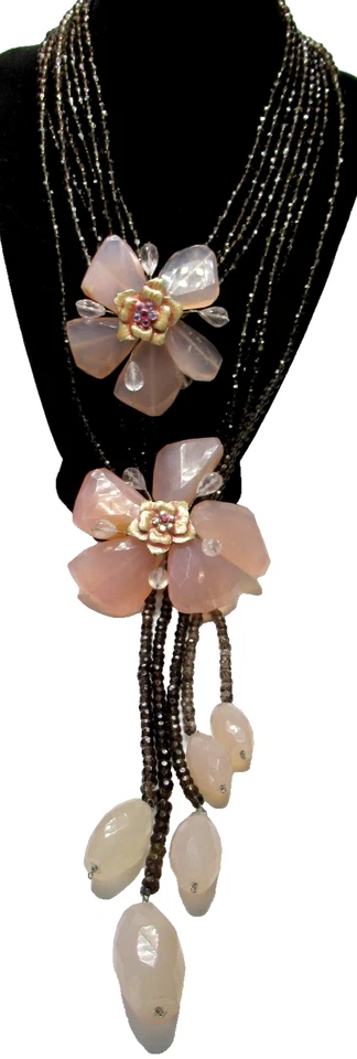 Lindo colar gotejante JESSIE rosa e cinza esfumaçado flor de quartzo - Imagem 4 de 4