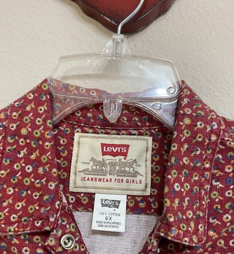Levis Girls 6x VINTAGE Red Floral Snap-Button Sleeveless Denim Cotton Vest A2446 - Picture 3 of 7