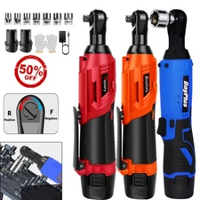 3/8'' 12V Electric Cordless Ratchet Right Angle Wrench Tool Set + 2 Battery NEW