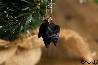 Handgefertigtes kleines schwarzes Holzschwein hängendes Ornament Goldschnur Baumschmuck Geschenk
