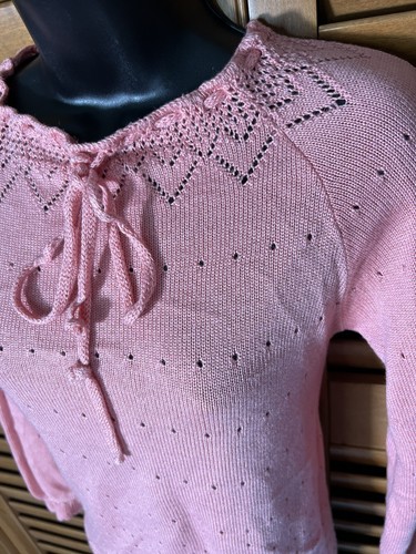 Vintage 70s Pink Pointelle Sweater Feminine Quiet Luxury Cottage Fairy Whimsical - Picture 9 of 10