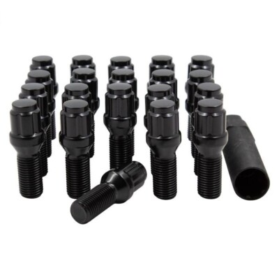Set Of 20 Black Spline Drive Tuner Lug Bolts - 14x1.5 Thread, 24mm Shank For Audi/VW/Mercedes