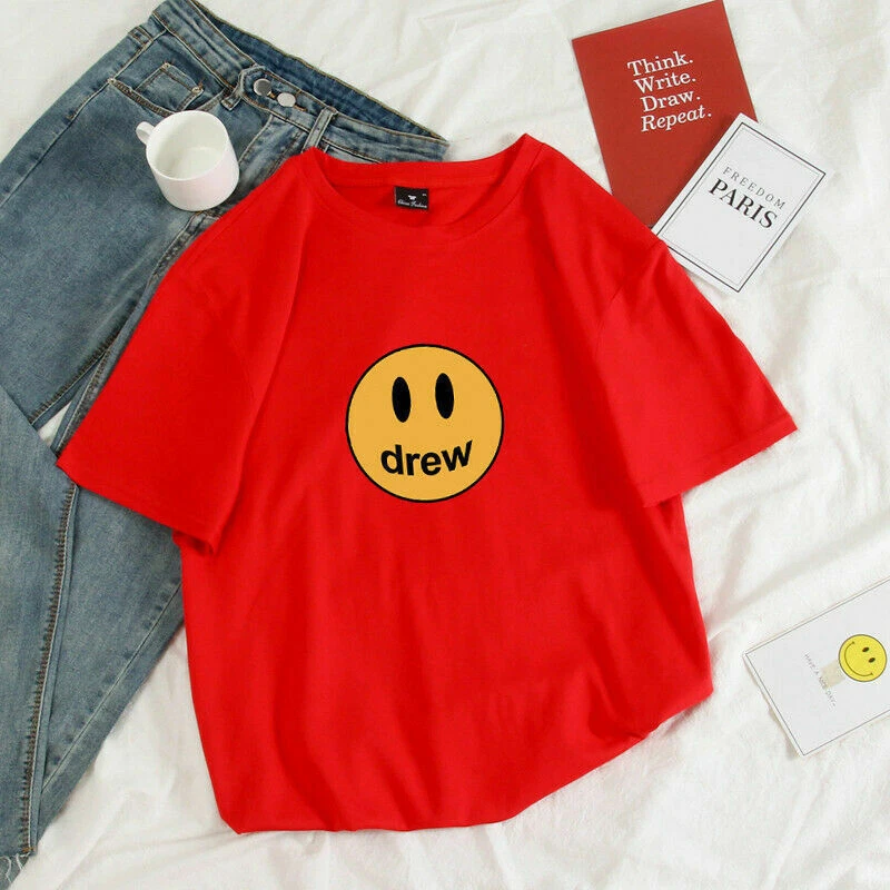 Camiseta Drew House Smile Para Hombre Informal Justin Bieber Deliciosa Camiseta