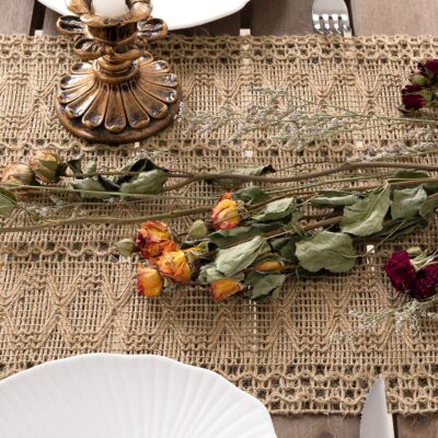 boho dresser runner Boho Table Runner Macrame Farmhouse 60 inches Woven 13 x 60 Burlap Brown