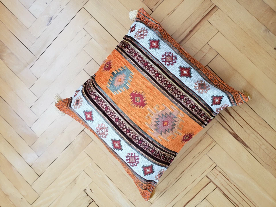 Boho Aztec Cushion Cover Orange Pillowcase Tribal Throw Pillow 17" X 17" Inches - Image 3 of 4