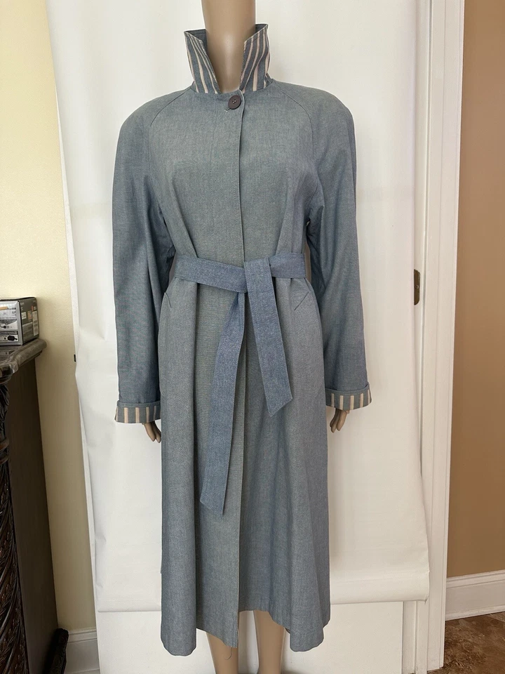 Plumero gabardina JG Hook talla M/L hecho en EE. UU. azul forrado con cinturón de colección para mujer Foto 4 de 4