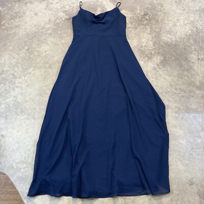 Jenny Yoo Bridesmaid Dress Navy Blue Maxi Formal Gown Womens Size 10 Draped Neck