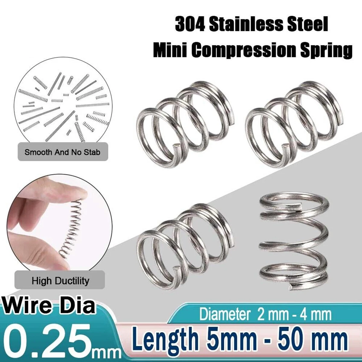 Elasticità compressa Molle compresse 1x7mm, diametro del filo da 1 mm x 7mm Diametro esterno X (5-50) mm Lunghezza libera, Primavera Estensione in