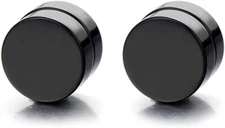 Magnetic Black Circle Non-Piercing Clip Earrings Fake Ear Gauges for Men Women