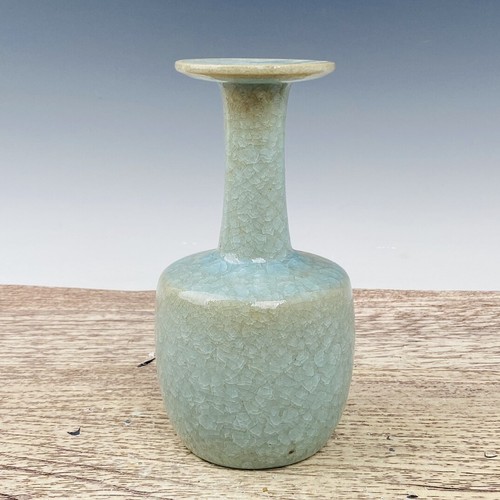 8.8" Antique Porcelain Song dynasty ru kiln cyan gilt flower bird Ice crack Vase - Picture 2 of 9