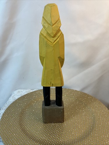 Figura nautica pescatore cappotto giallo capitano legno intagliato a mano vintage alta 12" - Foto 7 di 9
