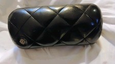 Chanel Glasses Sunglasses Case Black Quilted Leather Hard Clam Shell CC Logo