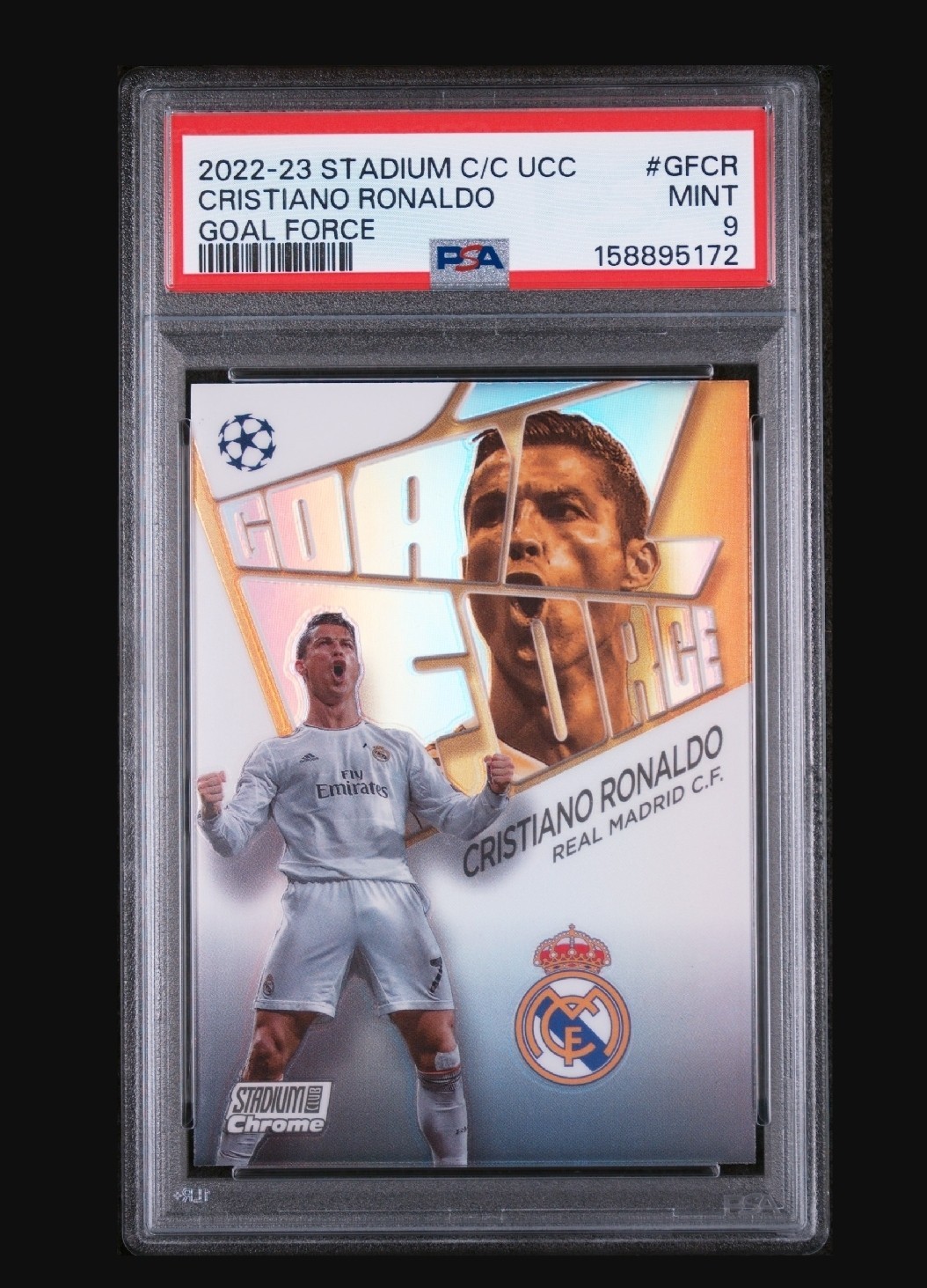 Cristiano Ronaldo 2022-23 Topps Stadium Club Chrome Goal Force PSA 9