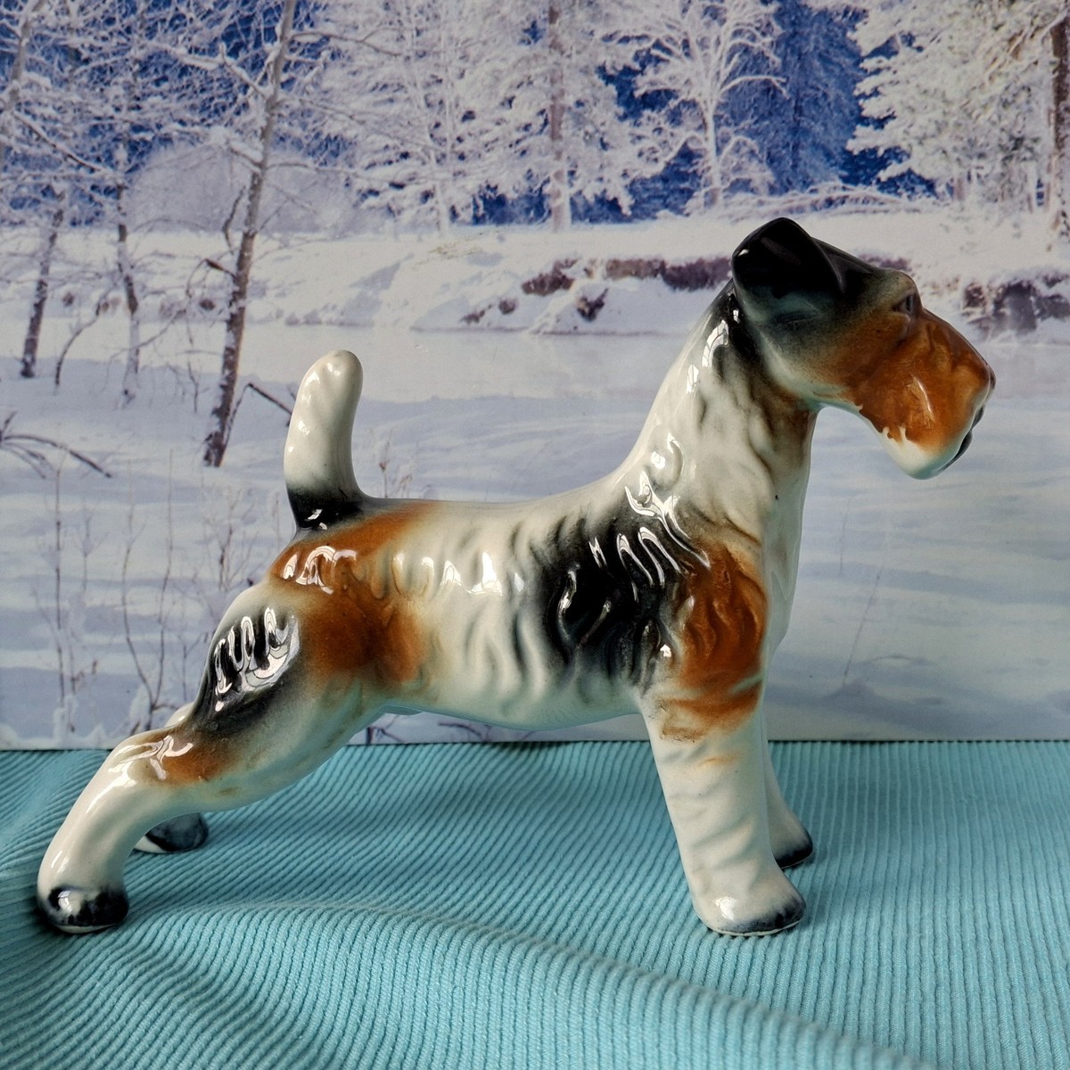 Vintage Schnauzer Dog Porcelain Figurine 7 Inches Long