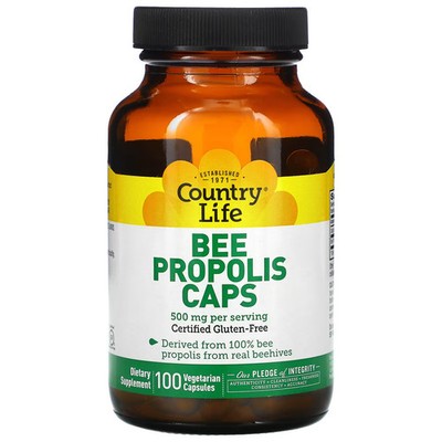 2 X Country Life, Bee Propolis Caps, 500 mg, 100 Vegetarian Capsules