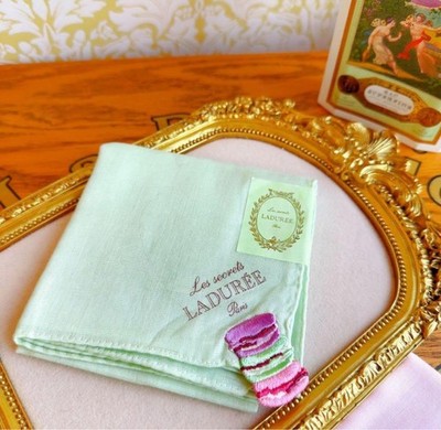 Out of print new LADUREE gauze handkerchief macaron embroidery mint green
