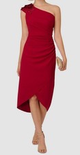 Adrianna Papell Women's Red Beaded-Shoulder Ruched-Side Dress Petite Size 8P
