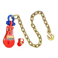 Upgraded Snatch Block with Chain, 2Ton-3/8“ Updated Connection Red-Updated