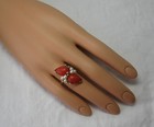 Spectacular Red Coral Ring 14K Gold Pearl Retro Antique Vintage Cocktail — photo 3
