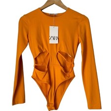 Zara cutout orange bodysuit,form fitting,skin tight,long sleeve bodysuit,NEW