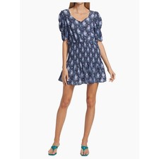 LoveShackFancy Brickell Blouson Minidress XS Blue Noir dainty bows feminine