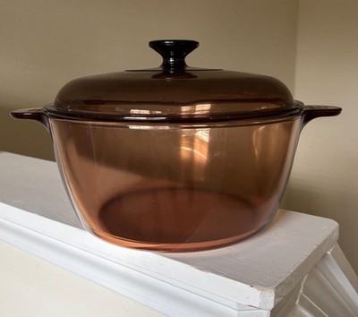 Vintage Visions Corning Glass 4.5 L Dutch Oven Stew Pot Amber Brown Pyrex Lid