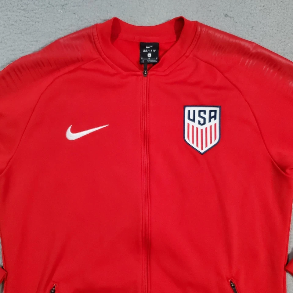USA Soccer Jacket Mens Medium Red Long Sleeve Zip Up  2018 USMNT Nike Anthem - Image 2 of 4