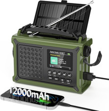 Wind Up Emergency Radio Solar Hand Crank Bluetooth 5.0 12000mAh Battery Torch