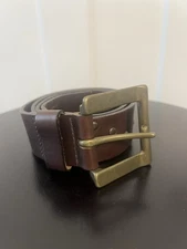 Leather Dark Brown Men’s Belt Bras Square Buckle Studded Waist Size 38”