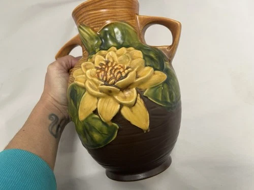 Roseville Water Lily Vase 77-8 Two Handle Nice Vintage Original Great Condition