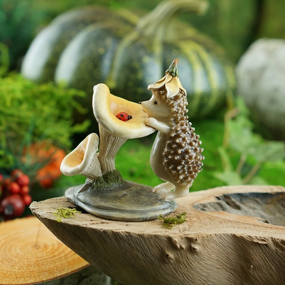 Miniature Fairy Garden and Terrarium Hedgehog with Ladybug Statue,Cream, Yell... - Image 2 of 2