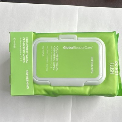 Global Beauty Care Cucumber Cleanser Wipes 60ct Vitamin A C E Alcohol-Free