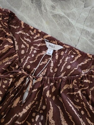 M&S Beachwear reine Baumwolle Batik Tie Neck Midikleid ~ Größe 8