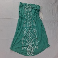 Lagaci Tube Dress Womens Medium Green Geometric Tribal Print Strapless Boho